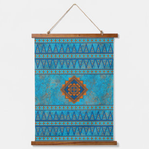 Southwest Mountain Peaks Turquoise Geometric Print Hanging Tapestry