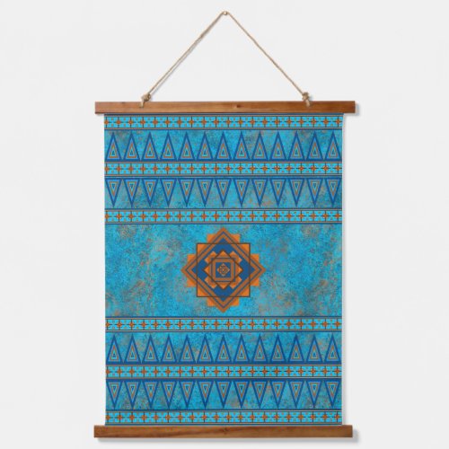 Southwest Mountain Peaks Turquoise Geometric Print Hanging Tapestry