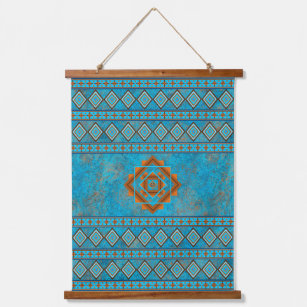 Southwest Mountain Peaks Turquoise Geometric Print Hanging Tapestry