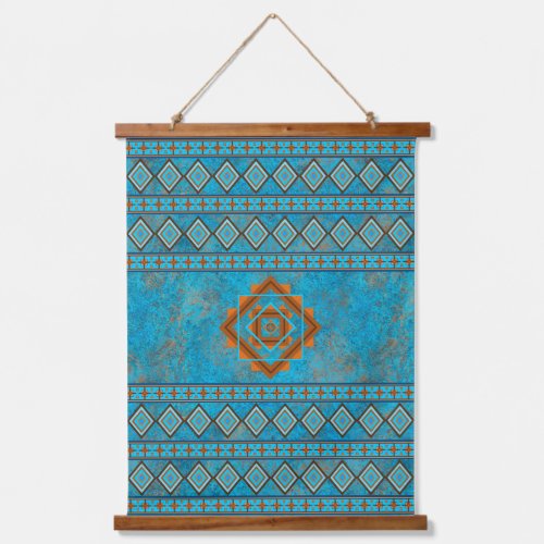 Southwest Mountain Peaks Turquoise Geometric Print Hanging Tapestry