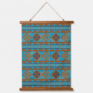 Southwest Mountain Peaks Turquoise Geometric Print Hanging Tapestry