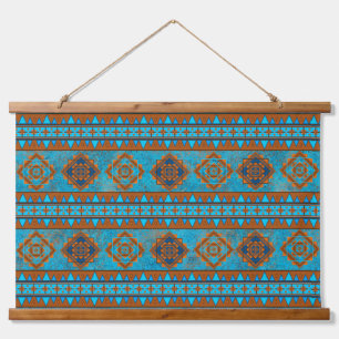 Southwest Mountain Peaks Turquoise Geometric Print Hanging Tapestry