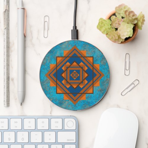 Southwest Mountain Peaks Turquoise Geometric Print Wireless Charger