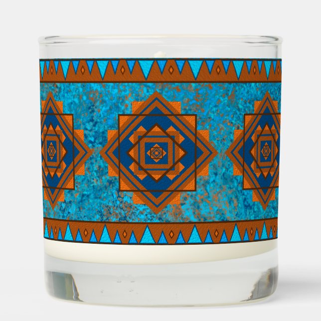 Southwest Mountain Peaks Turquoise Geometric Scented Candle (Back)
