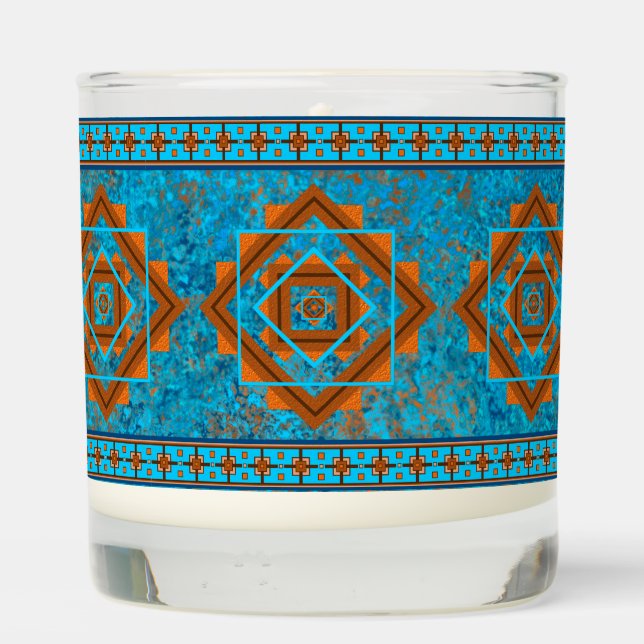 Southwest Mountain Peaks Turquoise Geometric Scented Candle (Back)