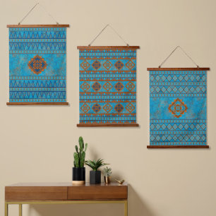 Southwest Mountain Peaks Turquoise Geometric Set Hanging Tapestry