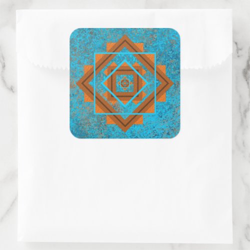 Southwest Mountain Peaks Turquoise Geometric Square Sticker