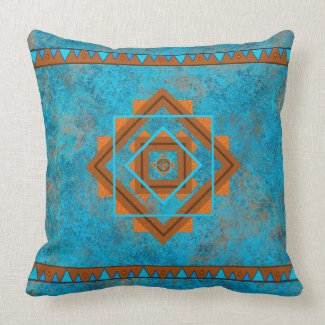 Southwest Mountain Peaks Turquoise Geometric Throw Pillow