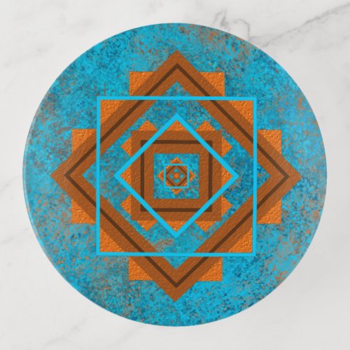 Southwest Mountain Peaks Turquoise Geometric Trinket Tray