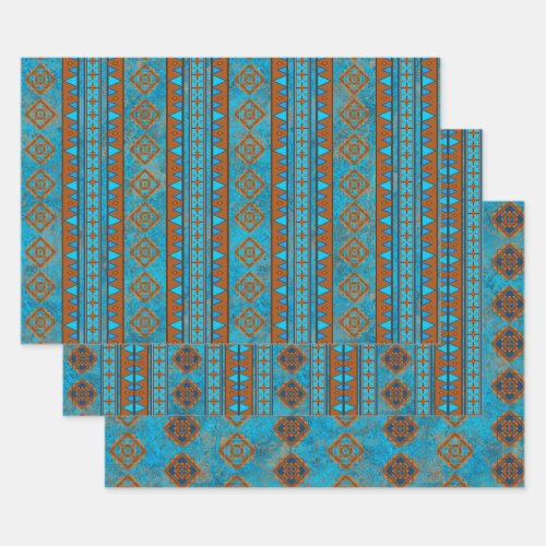 Southwest Mountain Peaks Turquoise Geometric Wrapping Paper Sheets