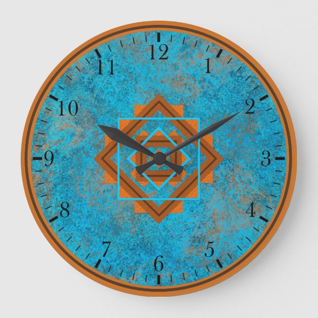Southwest Mountain Peaks Turquoise Large Clock (Front)