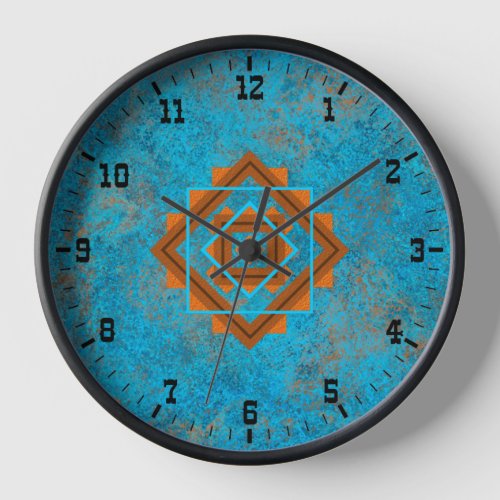 Southwest Mountain Peaks Turquoise Old West Framed Clock
