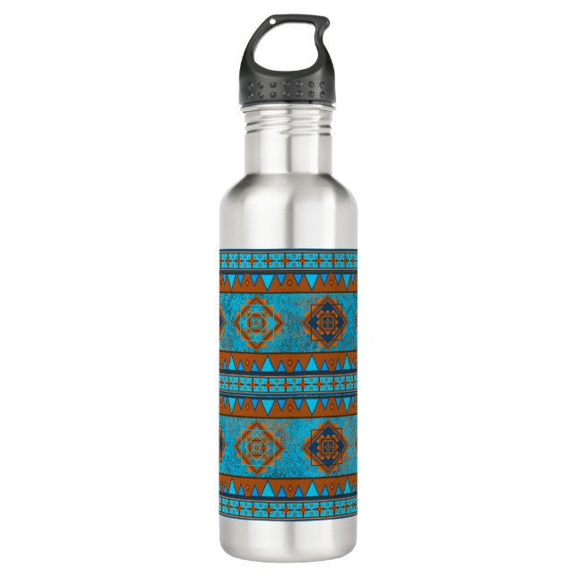 Southwest Mountain Peaks Turquoise Pattern  Stainless Steel Water Bottle (Front)