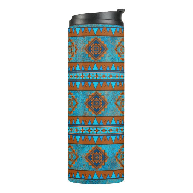 Southwest Mountain Peaks Turquoise Pattern Thermal Tumbler (Rotated Left)