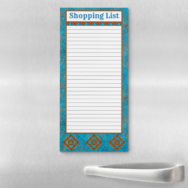 Southwest Mountain Peaks Turquoise Personalized Magnetic Notepad (In Situ)
