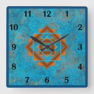 Southwest Mountain Peaks Turquoise Regular Style Square Wall Clock