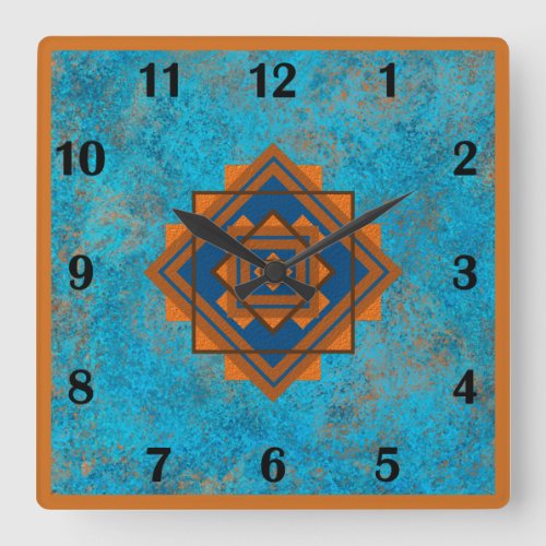 Southwest Mountain Peaks Turquoise Regular Style   Square Wall Clock