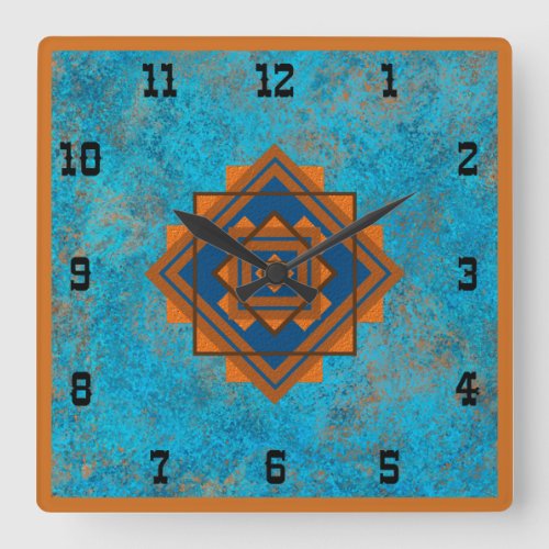 Southwest Mountain Peaks Turquoise Western Style S Square Wall Clock