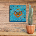 Southwest Mountain Peaks Turquoise Western Style S Square Wall Clock at Zazzle