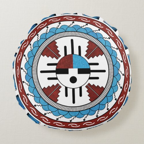 Southwest Native American Art Mandala Round Pillow