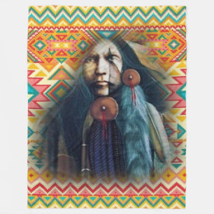 Southwest Native American Brave Fleece Blanket
