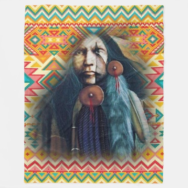 Southwest Native American Brave Fleece Blanket (Front)