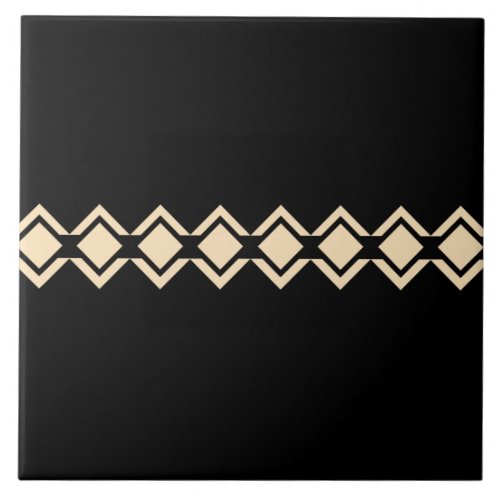 Southwest Native American Geometric Black and Tan Ceramic Tile