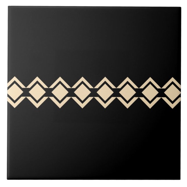 Southwest Native American Geometric Black and Tan Ceramic Tile (Front)