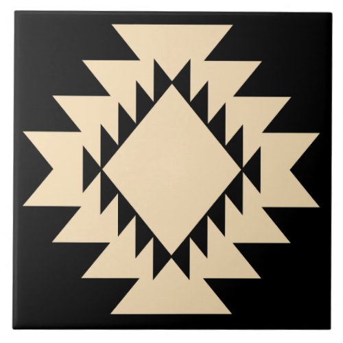 Southwest Native American Geometric Black and Tan Ceramic Tile