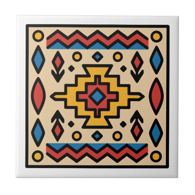 Southwest Native American Geometric Design Ceramic Tile (Front)
