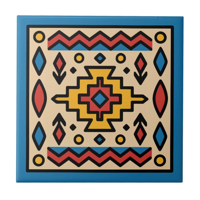 Southwest Native American Geometric Design Ceramic Tile (Front)