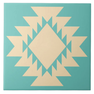 Southwest Native American Geometric Turquoise Tan Ceramic Tile