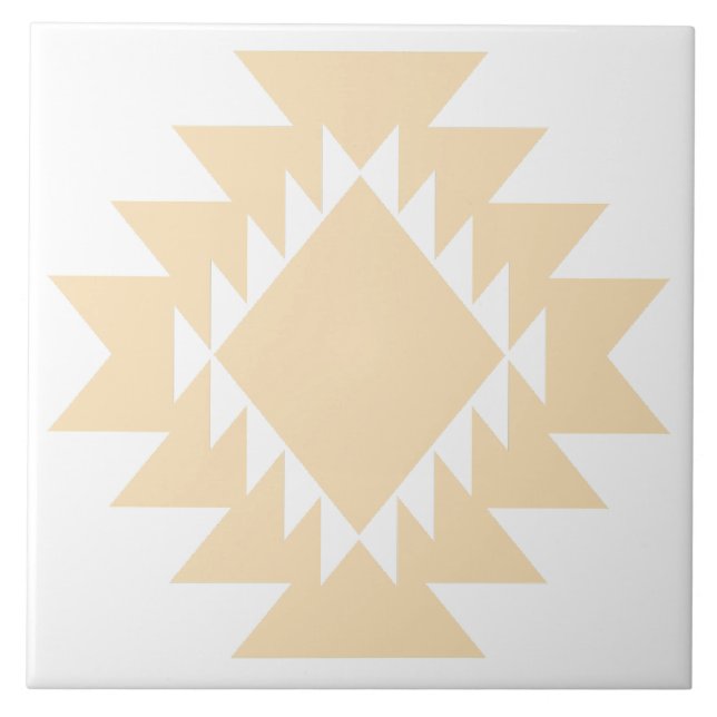 Southwest Native American Geometric White and Tan Ceramic Tile (Front)