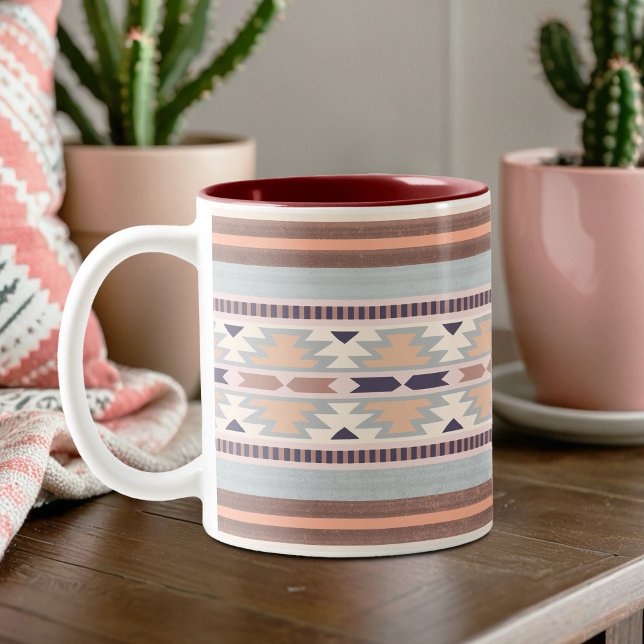 Southwest Native American Pattern Mug (Two-Tone Mug in Maroon)
