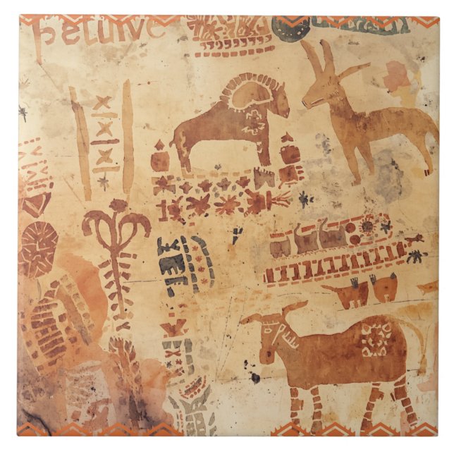 Southwest Native American Petroglyh  Ceramic Tile (Front)