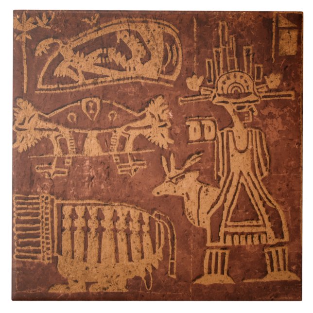 Southwest Native American Petroglyh  Ceramic Tile (Front)