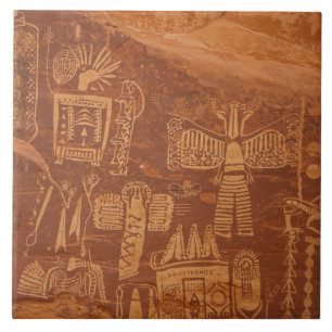 Southwest Native American Petroglyh  Ceramic Tile