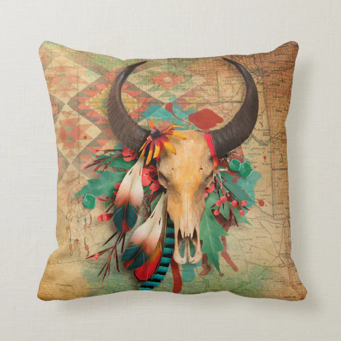 Cherokee Pride Native American Nice Gifts Cherokee Pride Tribe Native American Indian Buffalo Throw Pillow Multicolor 16x16 