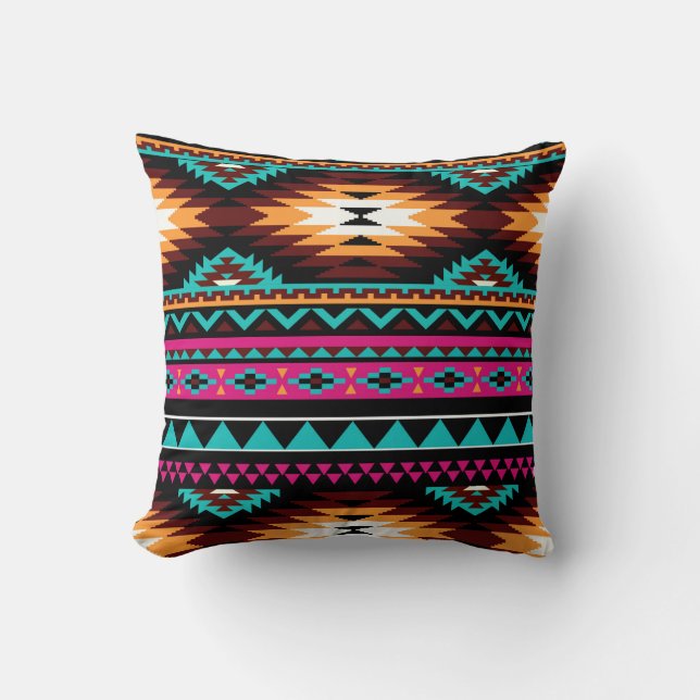Southwest native american turquoise pink brown throw pillow (Front)