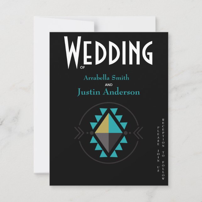 Southwest Native Aztec Symbol Wedding Black  Invitation (Front)