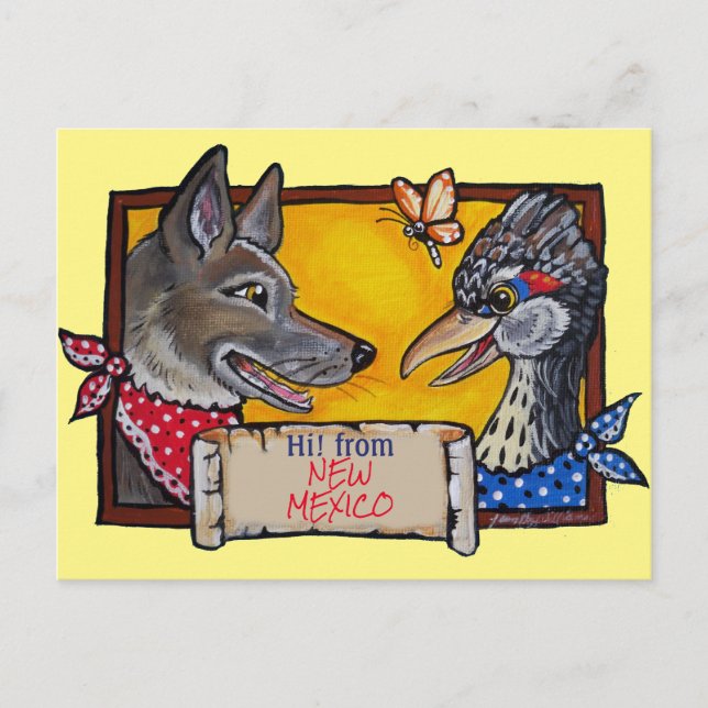 Southwest New Mexico Coyote Roadrunner Souvenir Postcard (Front)