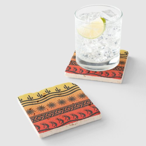 Southwest Ombre Sunset Kokopelli Design Stone Coaster