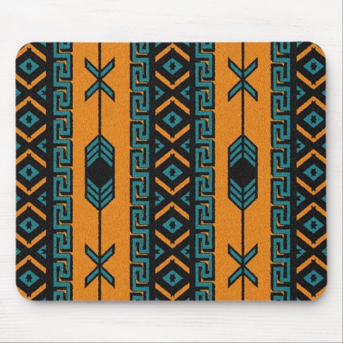 Southwest Orange Turquoise Tribal Aztec Design Mouse Pad
