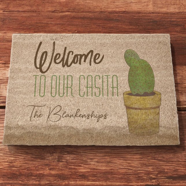 Southwest Paddle Cactus Art WELCOME Fiber Doormat (Easy to personalize southwestern style designed template doormat)