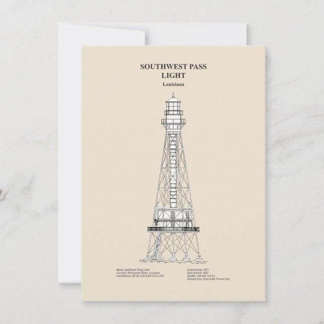 Southwest Pass Lighthouse - Louisiana - SBD Note Card (Front)