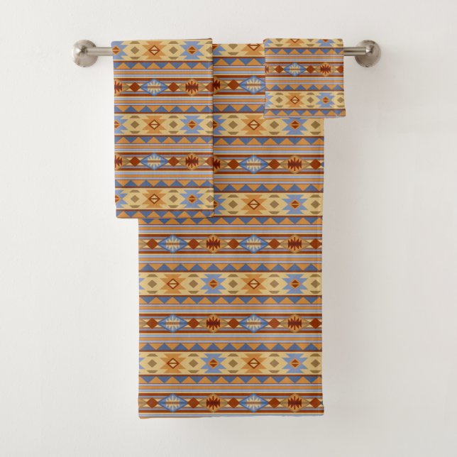 Southwest Pattern Design Rust Gray Gold Bath Towel Set (Insitu)