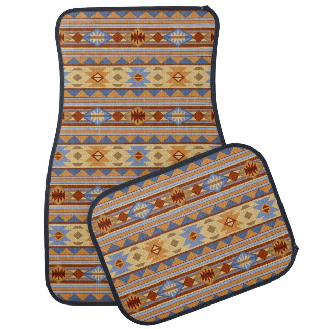 Southwest Pattern Design Rust Gray Gold Car Floor Mat (Set)