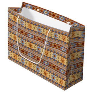 Southwest Pattern Design Rust Gray Gold Large Gift Bag