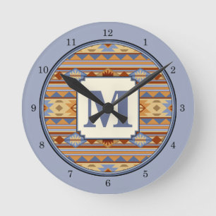 Southwest Pattern Design Rust Gray Gold Round Clock