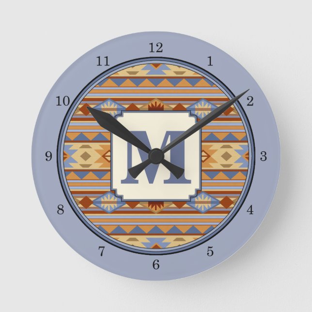Southwest Pattern Design Rust Gray Gold Round Clock (Front)
